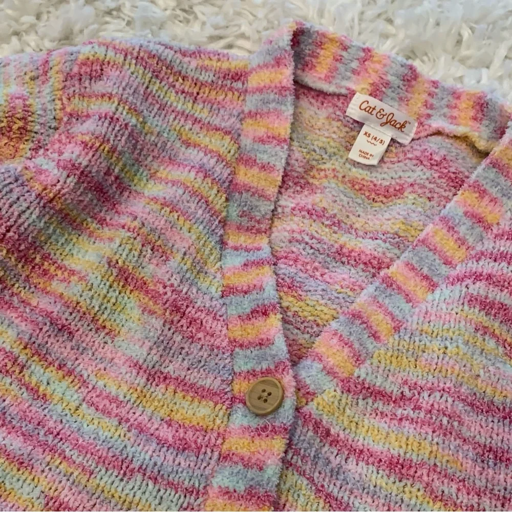 Cat & Jack Rainbow Knit Cardigan (XS, 4/5) - Picture 2 of 3
